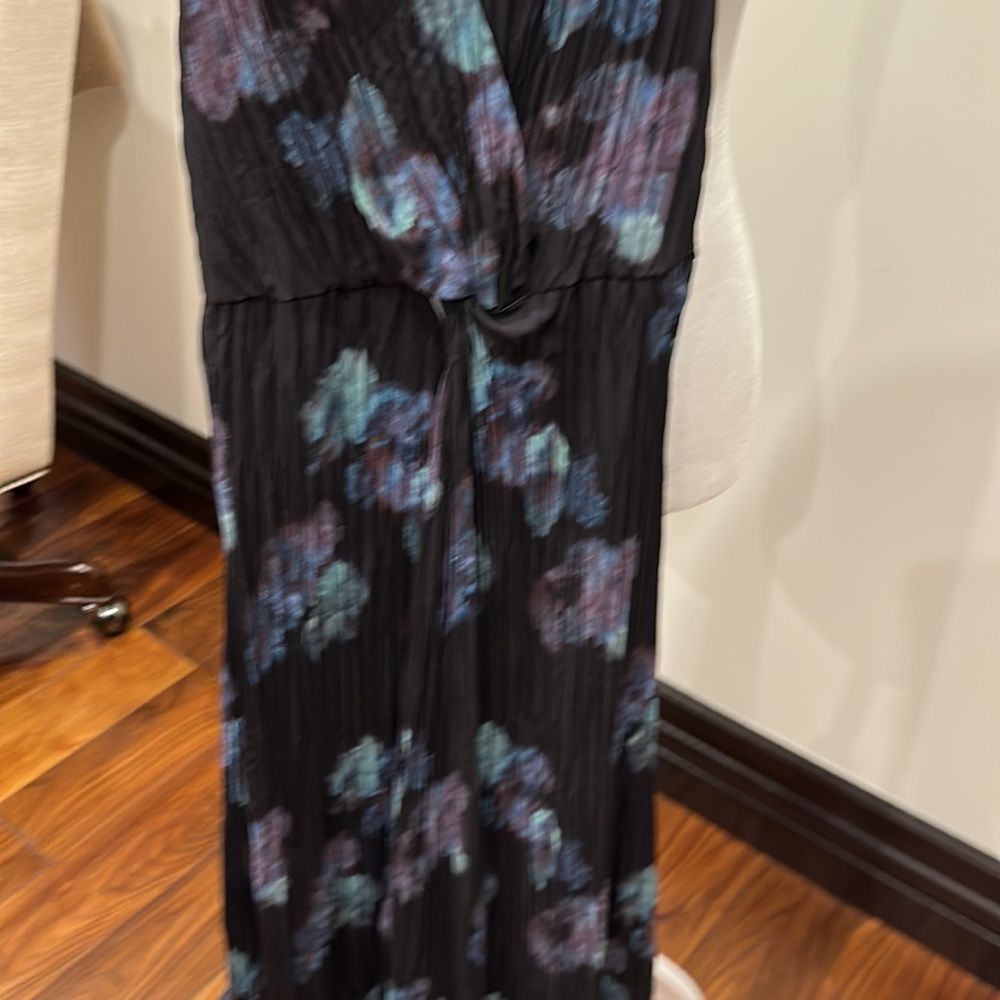 Vince Black Midi Dress with Blue and Purple Floral Print - Picture 3 of 5